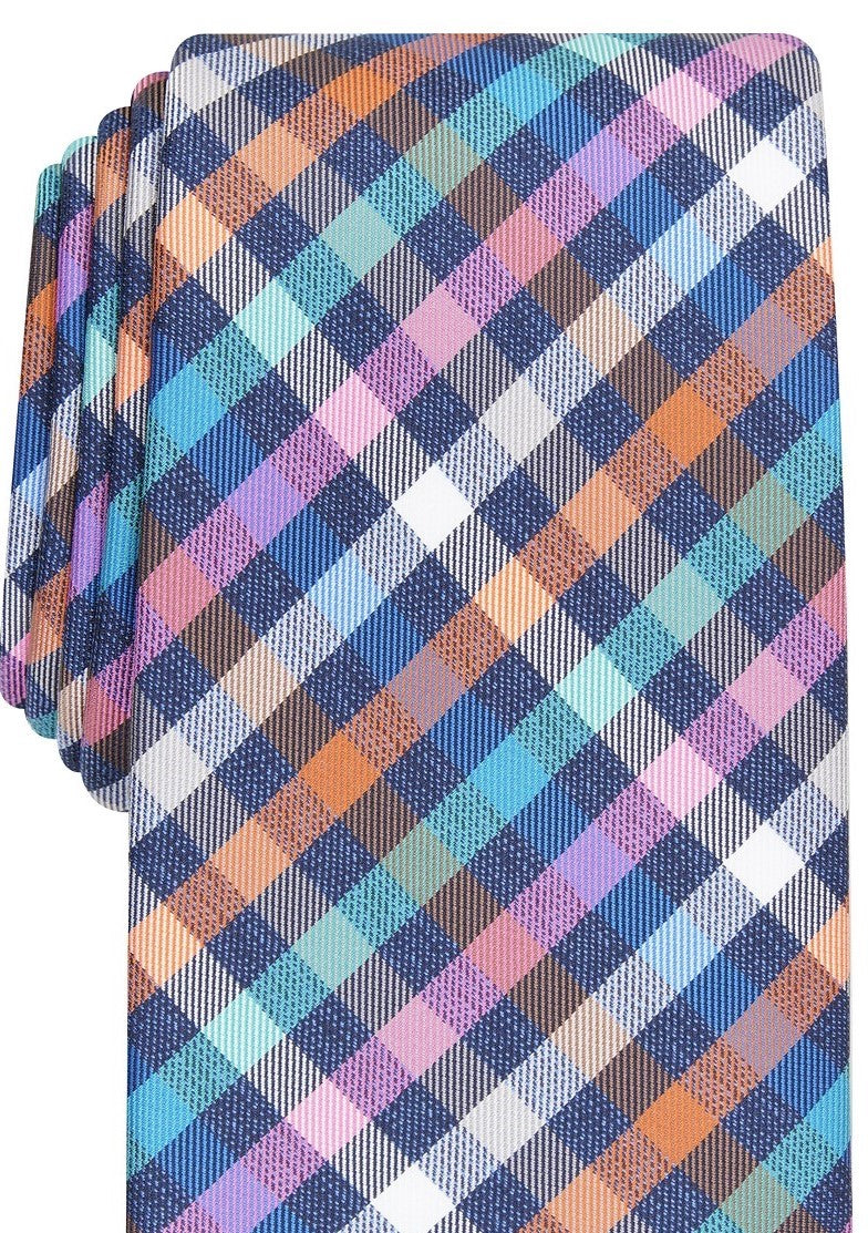 Gravata xadrez clássica Maybury masculina Perry Ellis, tamanho azul marinho, regular