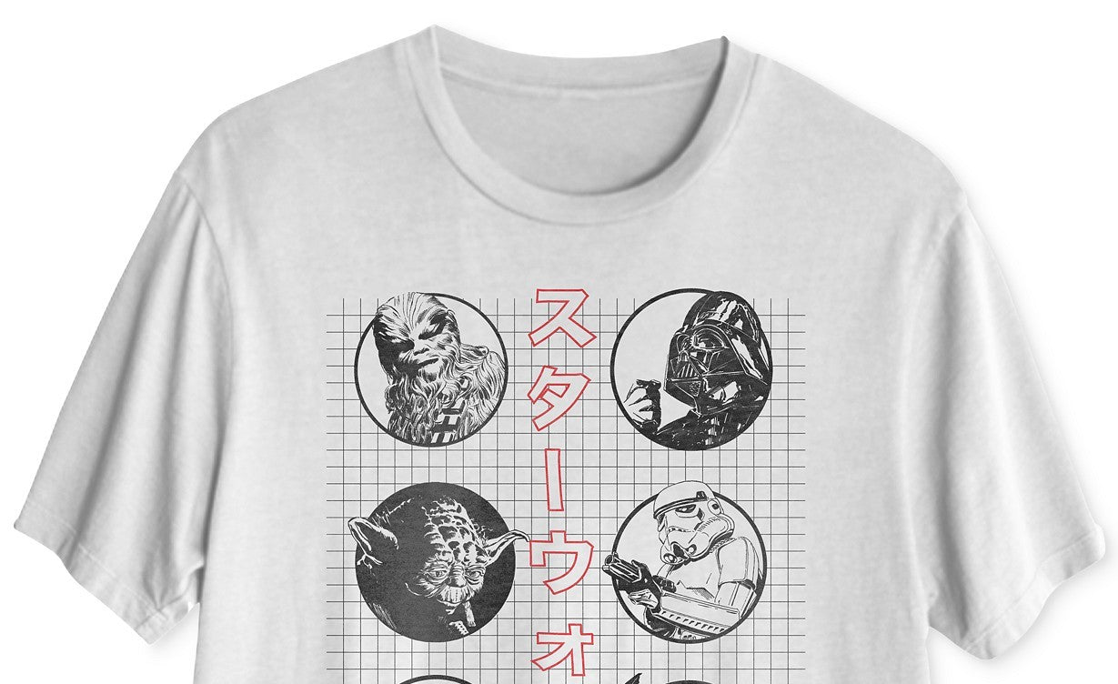 Camiseta masculina híbrida com estampa de kanji Star Wars, branca, tamanho XXG