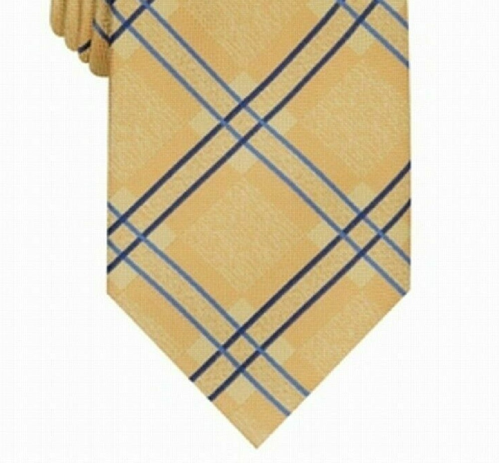 Gravata xadrez clássica Denner masculina Perry Ellis, amarela, tamanho único