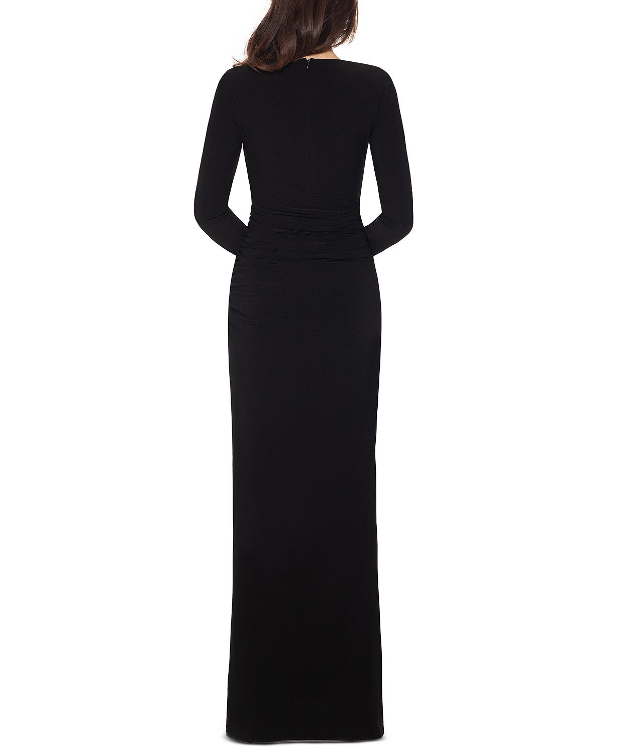 Vestido feminino Xscape com decote em V, preto, tamanho 6
