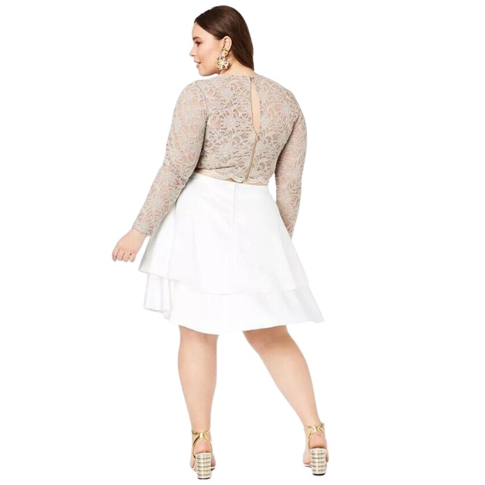 Vestido feminino plus size da City Studios, 2 peças, com ajuste de renda e comprimento flare, marrom, tamanho 20