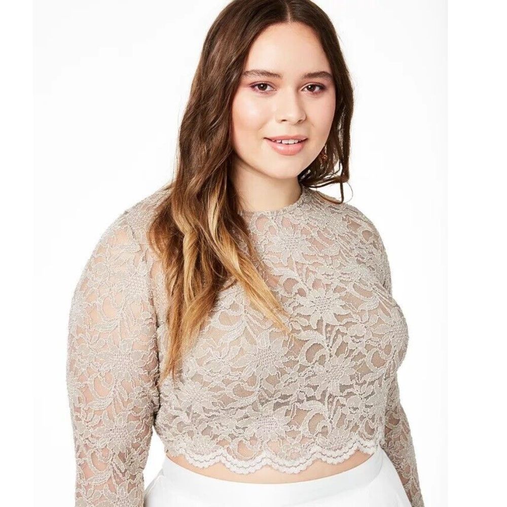 Vestido feminino plus size da City Studios, 2 peças, com ajuste de renda e comprimento flare, marrom, tamanho 20