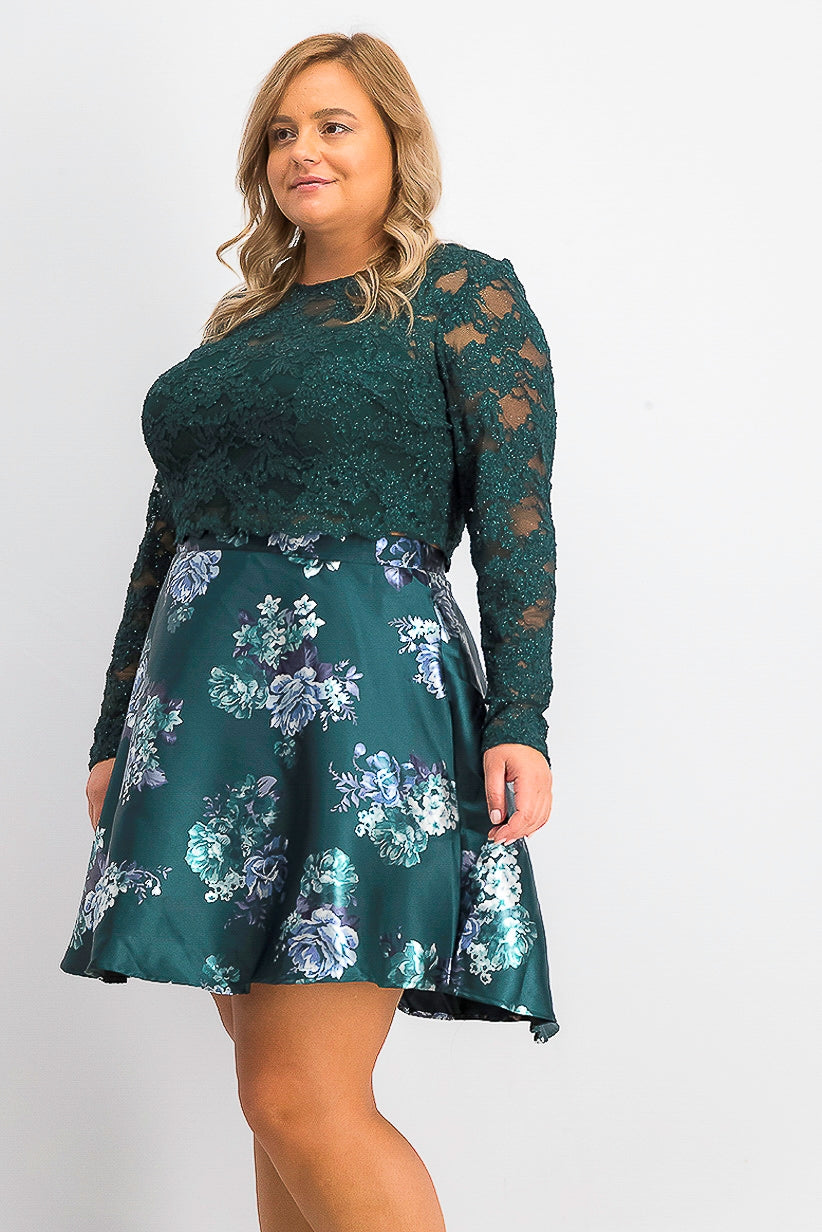 Vestido feminino plus size da City Studios, modelo moderno, com 2 peças, renda, ajuste evasê, azul, tamanho 24W