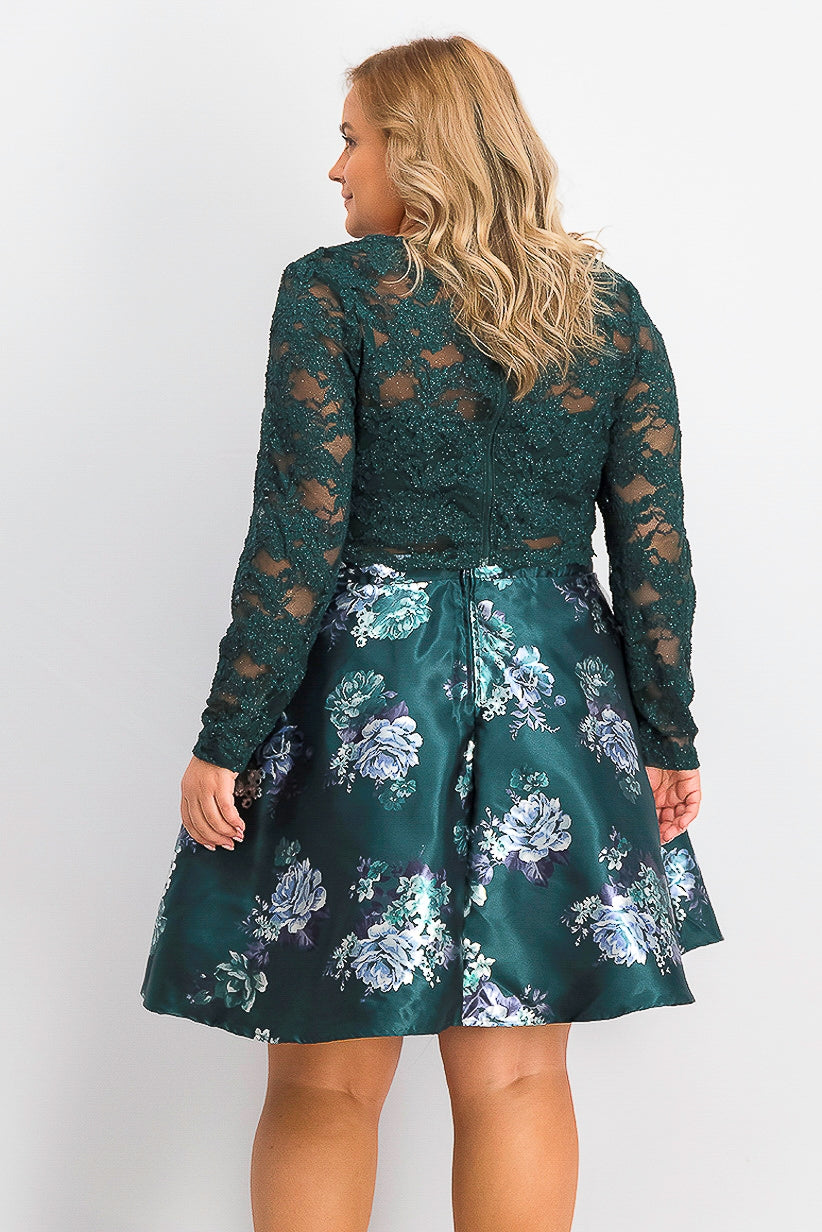 Vestido feminino plus size da City Studios, modelo moderno, com 2 peças, renda, ajuste evasê, azul, tamanho 24W