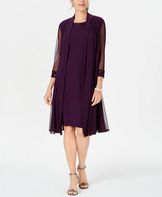 R & M Richards Women's Embellished Dress & Duster Jacket Plum Size 18W