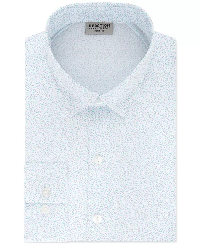 Camisa social masculina Kenneth Cole Reaction Techni Cole Slim Fit com estampa elástica em três direções, sem passar a ferro, azul, tamanho 16x32x33