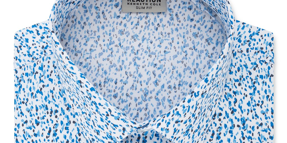 Calça Kenneth Cole Reaction Flex Slim-Fit Masculina Estampada Azul Tamanho 16x32-33