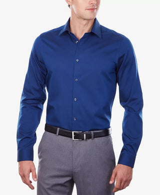 Camisa social Calvin Klein masculina slim fit, sem passar roupa, gola espinha de peixe, roxa, tamanho 15-34-35