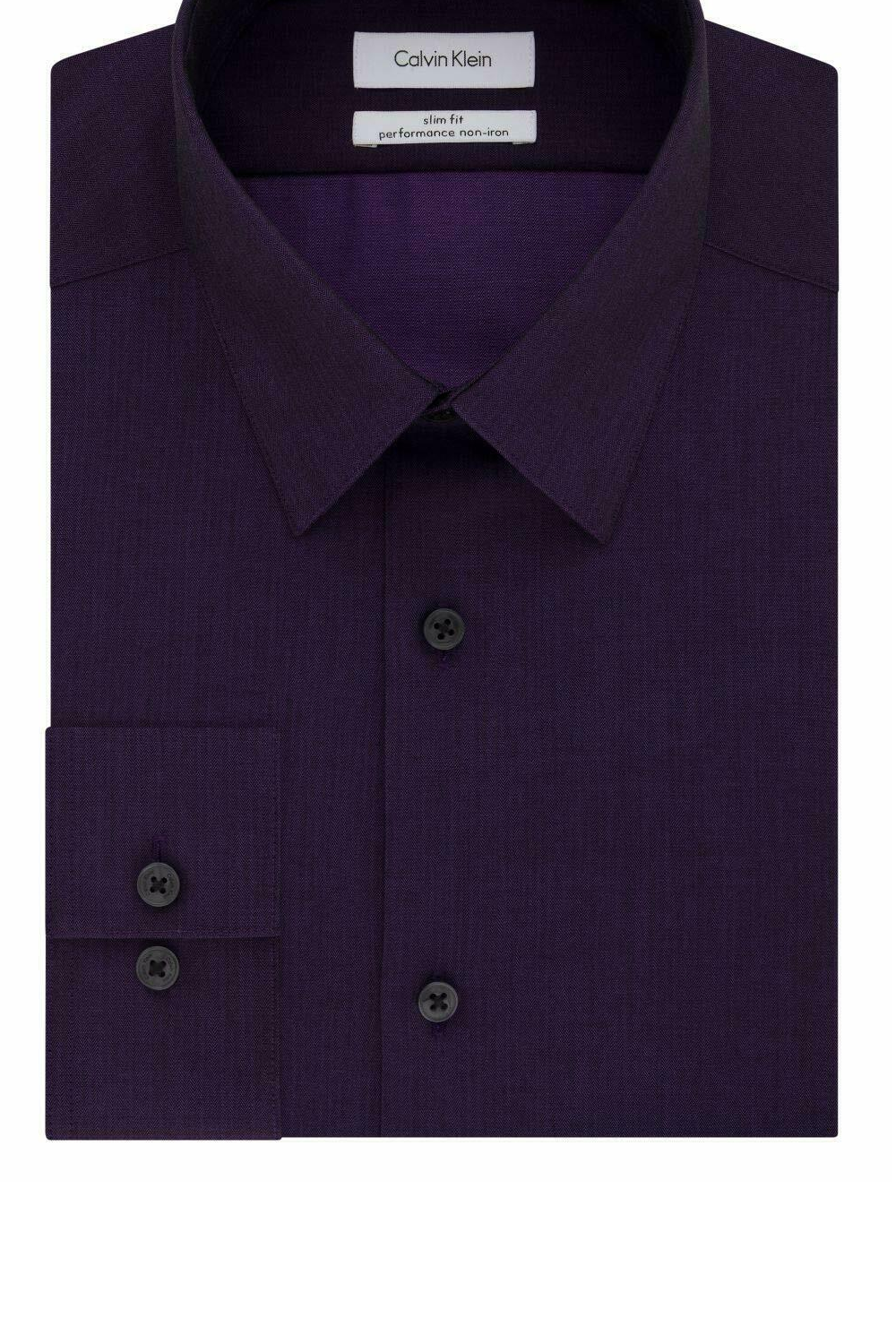 Camisa social masculina Calvin Klein Steel Slim Fit sem passar roupa, gola espinha de peixe, roxa, tamanho 36-37