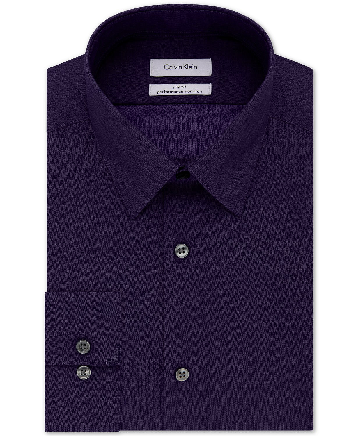 Camisa social Calvin Klein masculina slim fit, sem passar roupa, gola espinha de peixe, roxa, tamanho 32x33