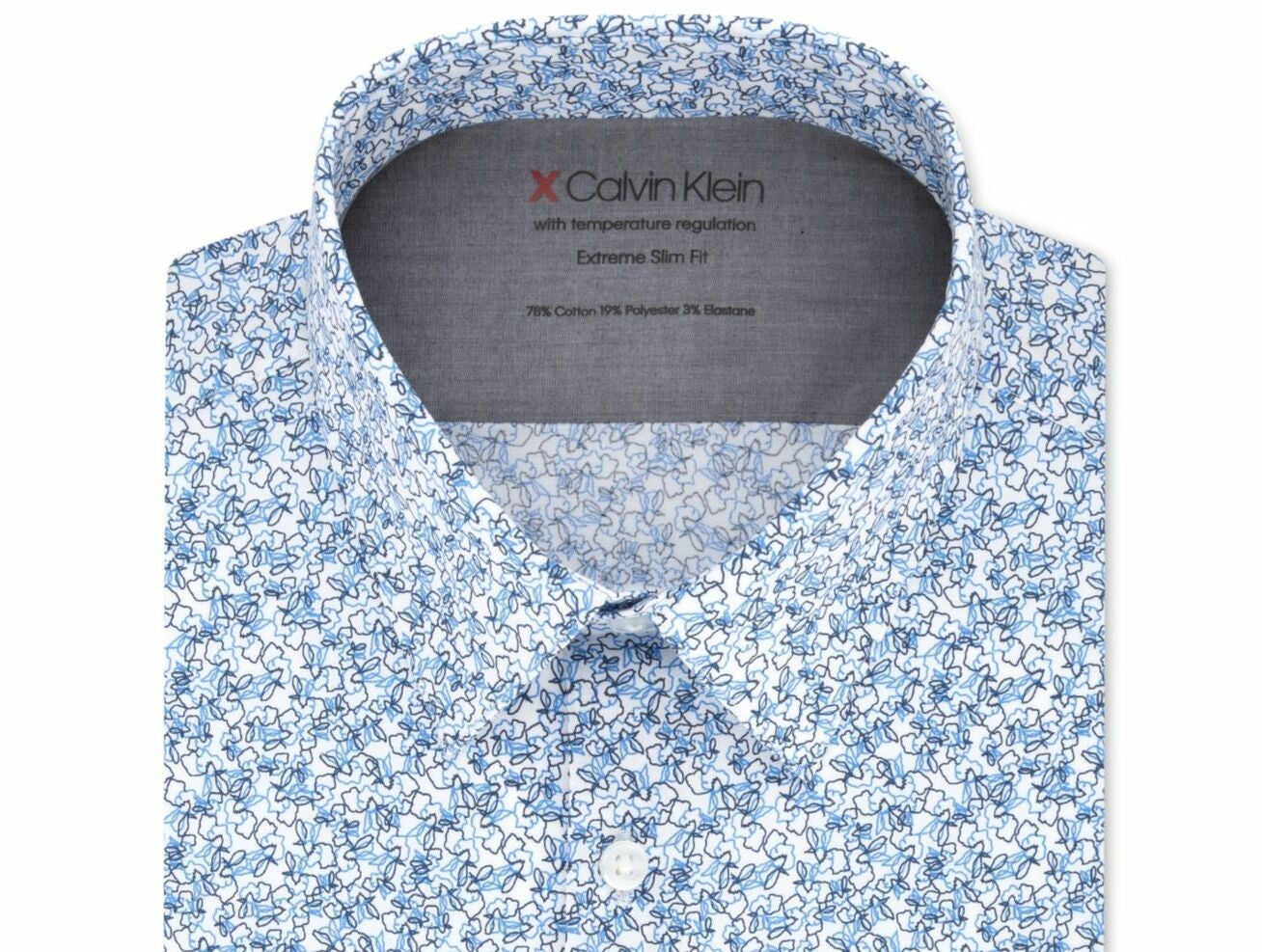 Camisas sociais elásticas Calvin Klein masculinas extrafinas, azuis, tamanhos 15-32-33