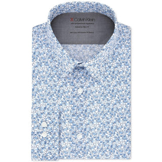 Camisa social masculina Calvin Klein X Extra-Slim Fit com estampa térmica elástica e desempenho, tamanho azul, 15x32-35