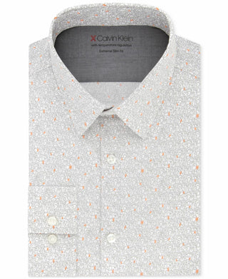 Camisa social masculina Calvin Klein com ajuste extrafino e estampa elástica com regulagem de temperatura, laranja, tamanho 34x35