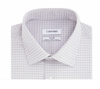 Camisa social masculina Calvin Klein Steel Classic/Regular Fit, sem passar, com elástico xadrez, vermelha, tamanho 17 1/2 34-35