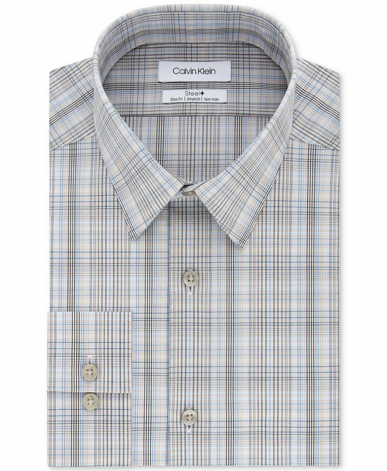 Camisa social xadrez masculina Calvin Klein bege tamanho 14,5 x 32-33