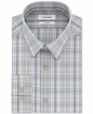 Camisa social xadrez masculina Calvin Klein bege tamanho 14,5 x 32-33