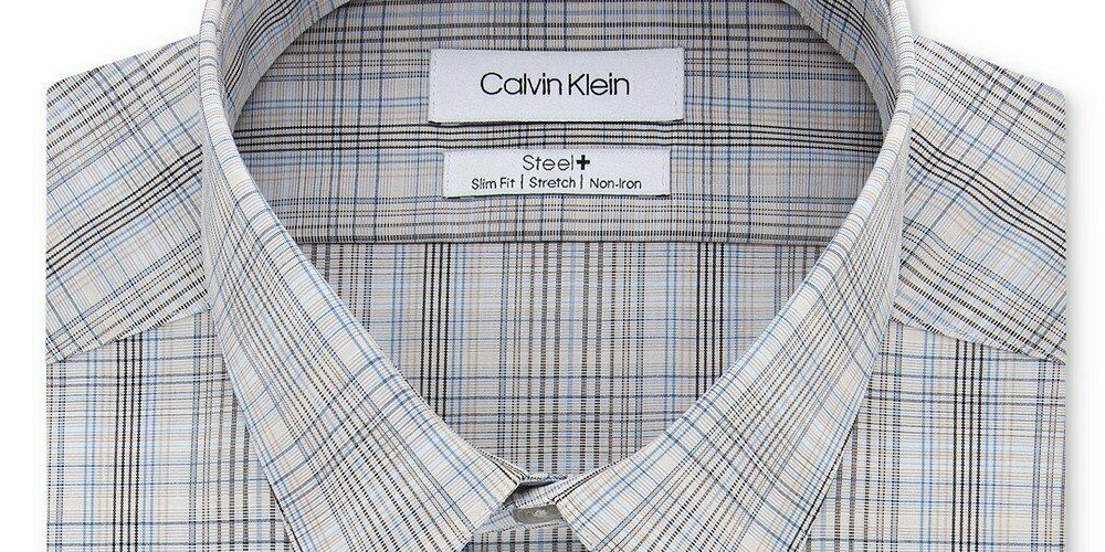 Camisa social xadrez masculina Calvin Klein bege tamanho 14,5 x 32-33