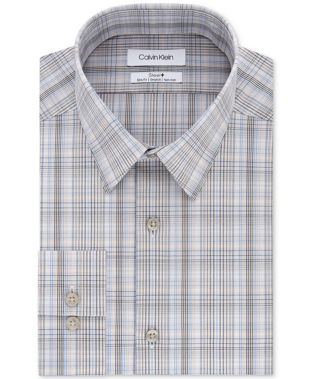 Camisa social xadrez Calvin Klein masculina slim fit elástica, tamanho bege, 15x34-35
