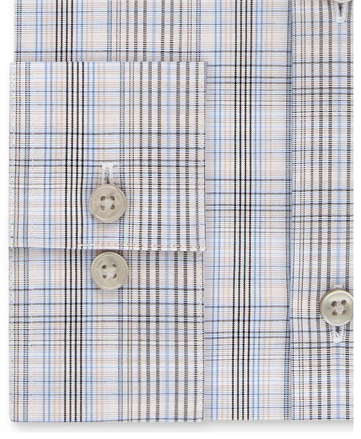 Camisa social xadrez Calvin Klein masculina slim fit elástica, tamanho bege, 15x34-35