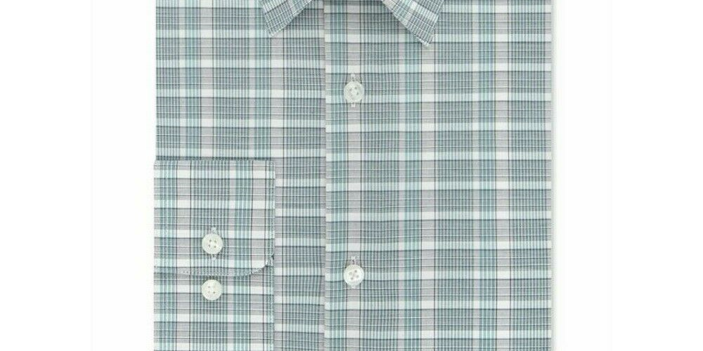 Camisa social masculina Calvin Klein Steel Classic Fit, sem necessidade de passar, com elastano e xadrez verde, tamanho 15,5x32-33