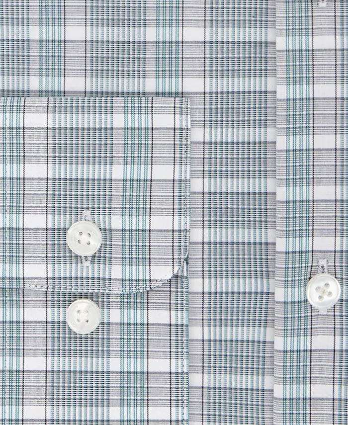 Camisa social masculina Calvin Klein Steel Classic/Regular-Fit, sem passar, com elástico, xadrez verde, tamanho 32-33