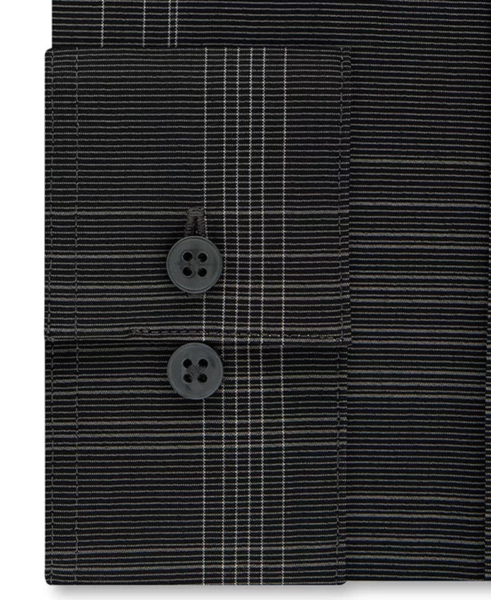 Camisa social masculina Calvin Klein Infinite Color Slim-Fit, sem necessidade de passar, com estampa xadrez elástica, preta, tamanho 17x32-33