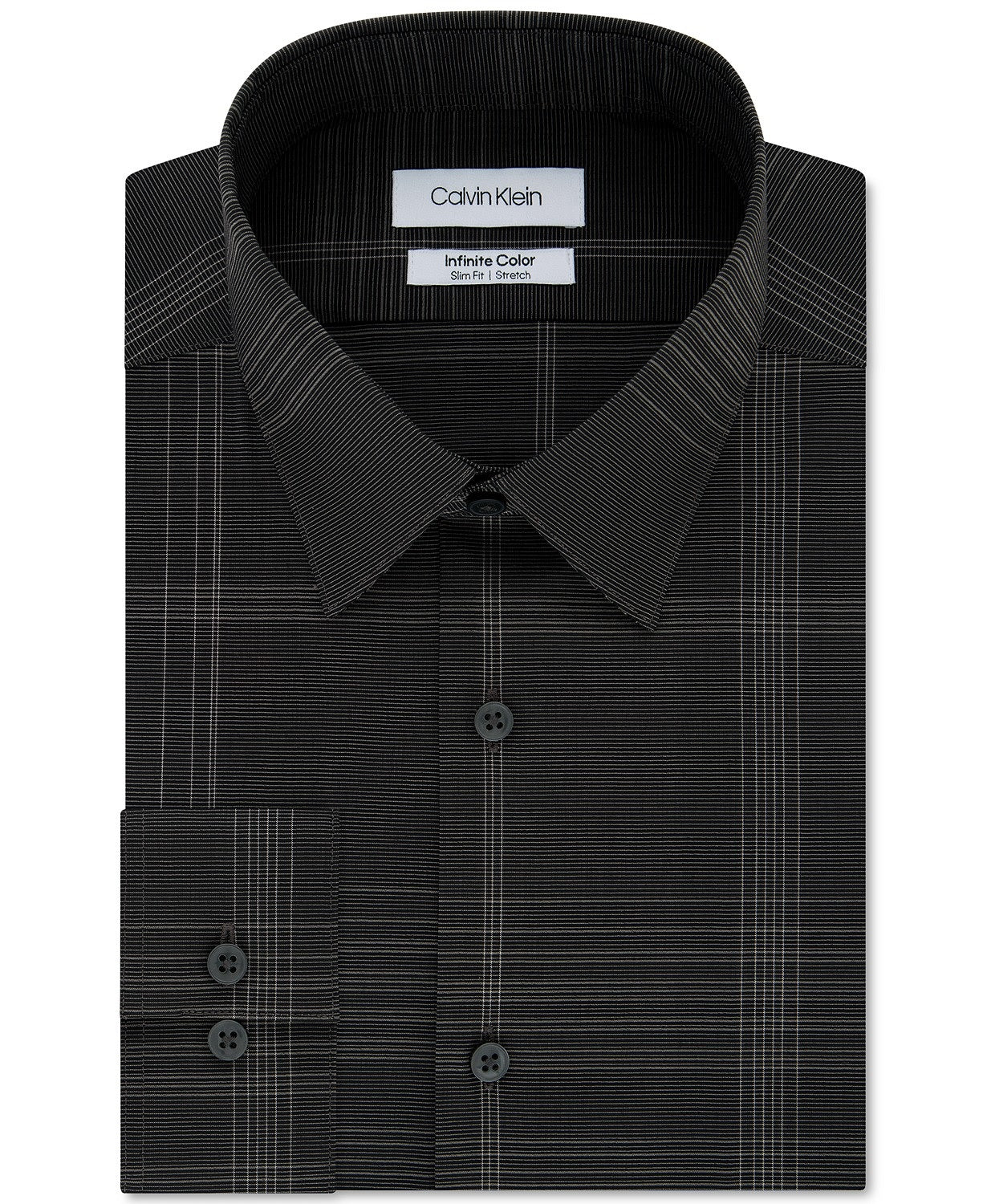 Camisa social masculina Calvin Klein Infinite Color Slim-Fit, não precisa passar, xadrez elástico, cinza, tamanho 14,5x32-33