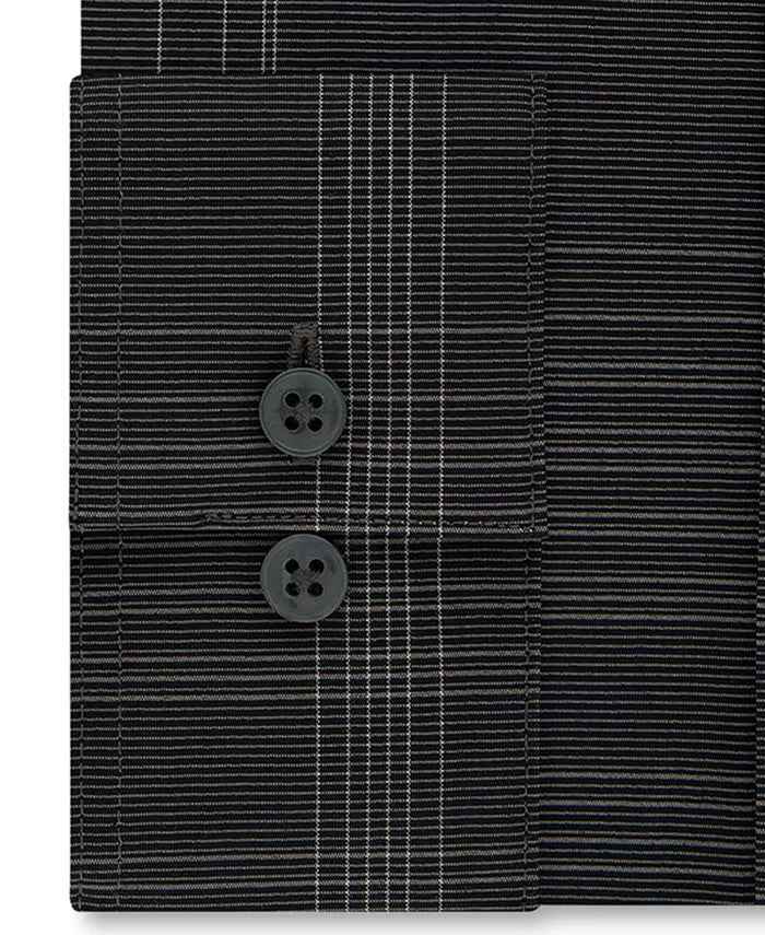 Camisa social masculina Calvin Klein Infinite Color Slim-Fit, não precisa passar, xadrez elástico, cinza, tamanho 14,5x32-33