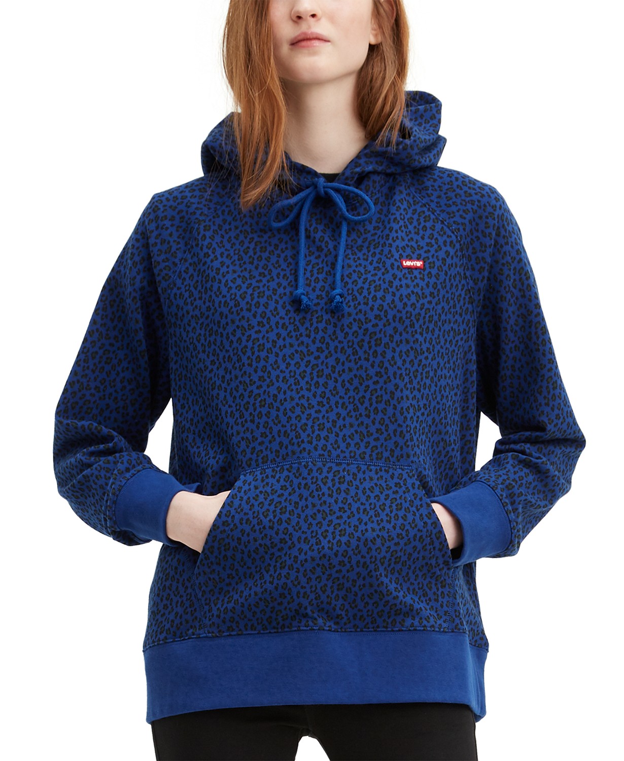 Moletom com capuz feminino Levi's com estampa animal e logotipo, azul, tamanho grande