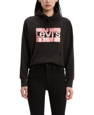 Levi's Women's Metallic Logo-Print Hoodie Black Size Large