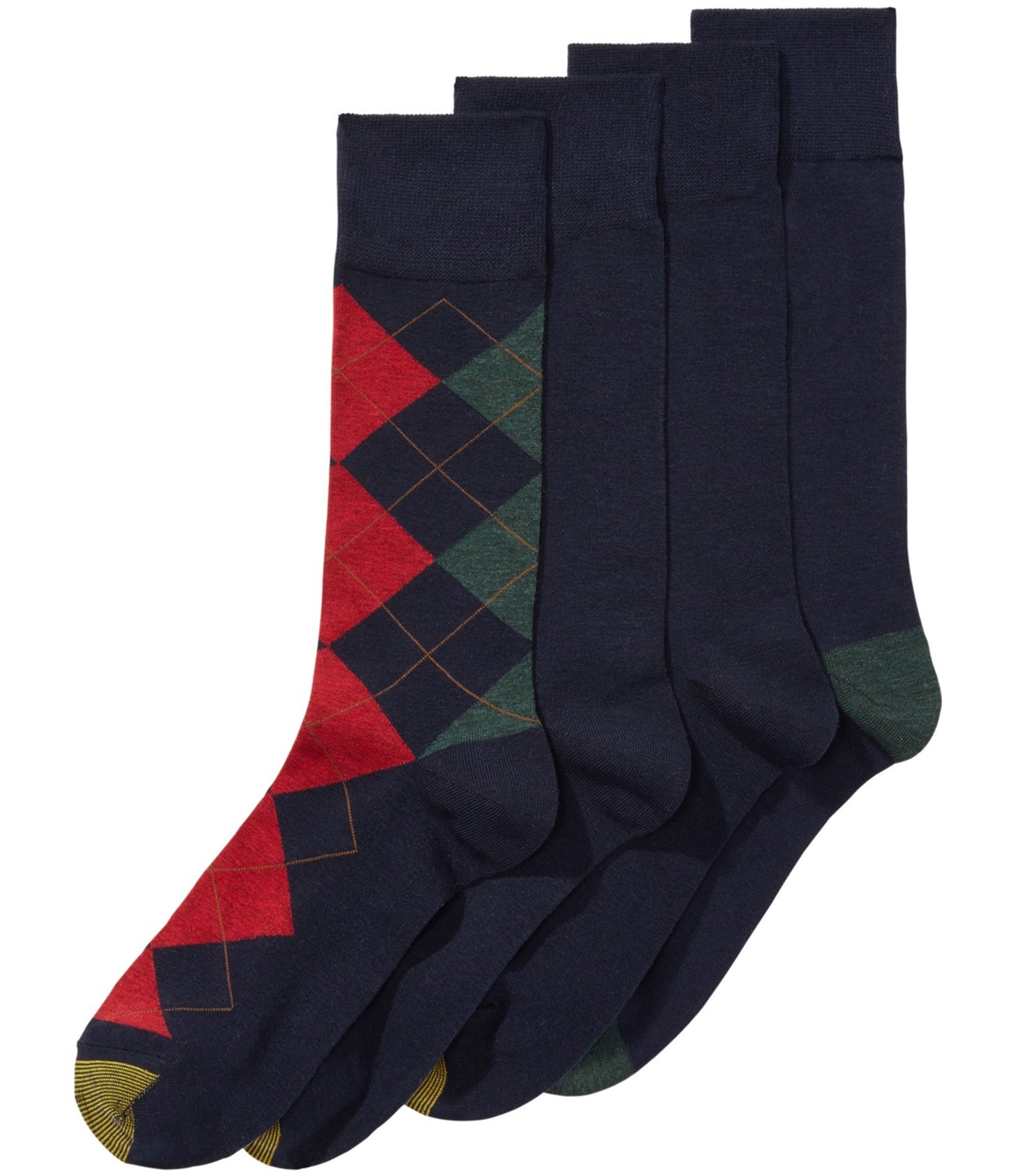 Pacote com 4 meias masculinas Gold Toe Argyle de peso médio, pretas, tamanho regular