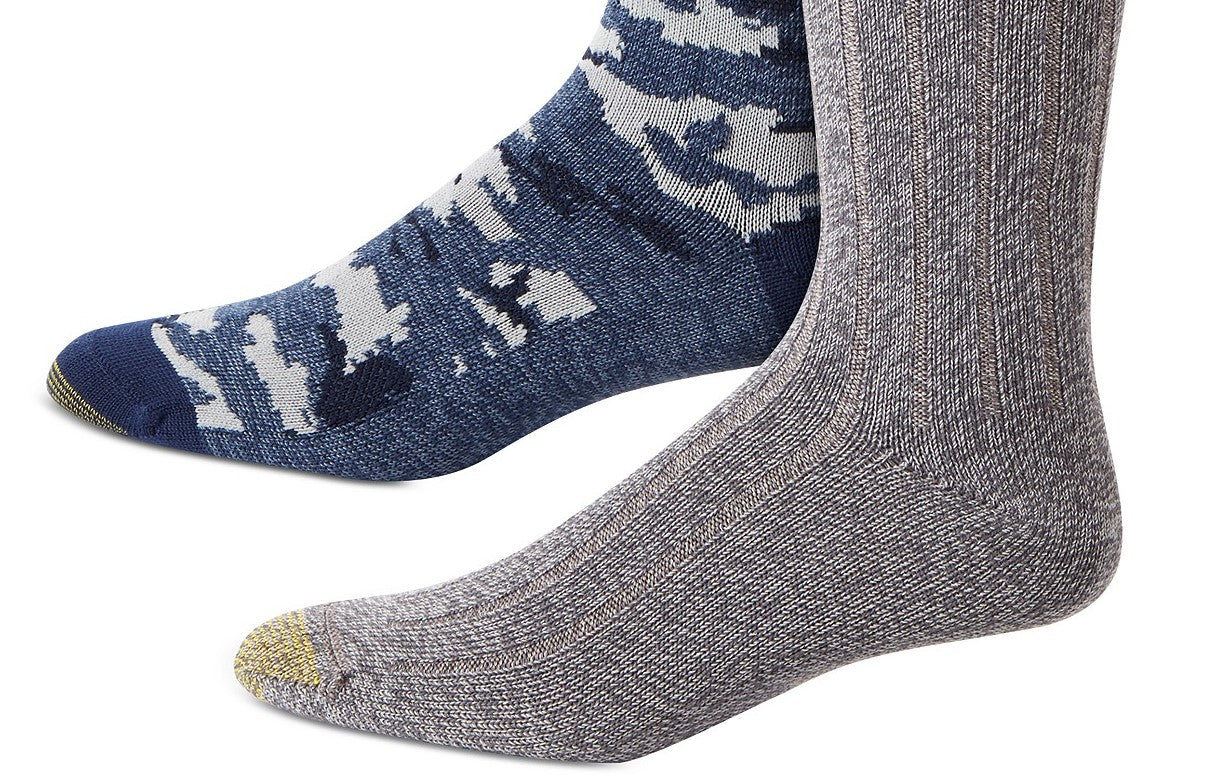 Meias camufladas masculinas Gold Toe, pacote com 2, tamanho regular, azul