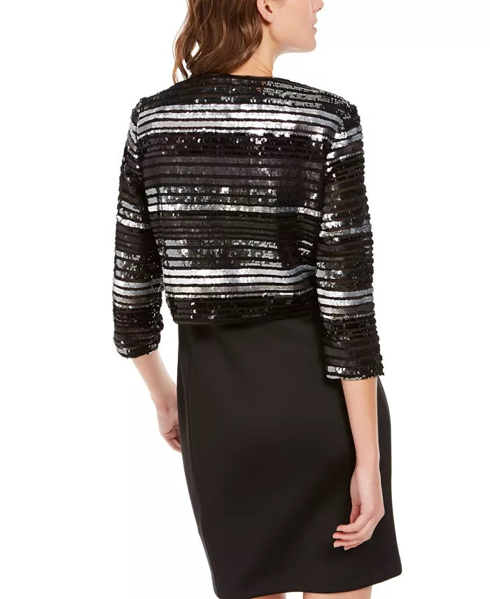 Jaqueta bolero feminina com lantejoulas R &amp; M Richards, tamanho extra grande, carvão