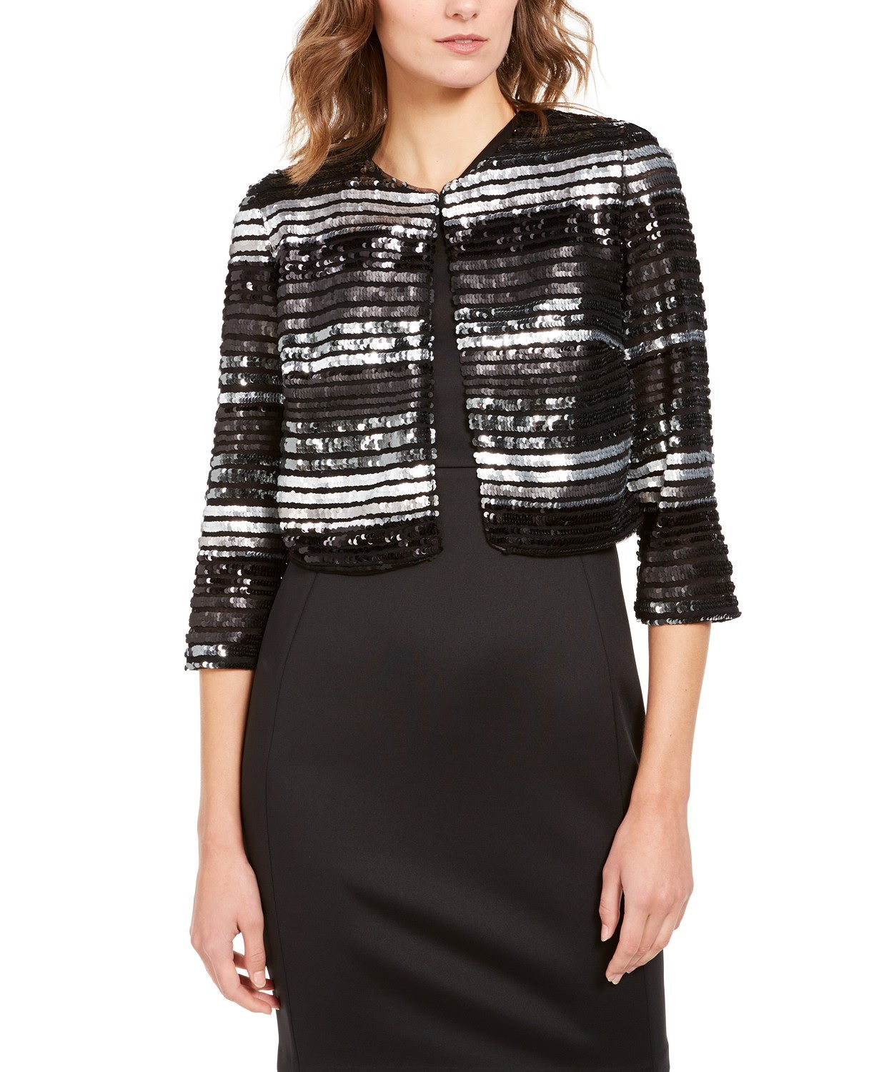 Jaqueta bolero feminina com lantejoulas R &amp; M Richards, tamanho médio, cor carvão