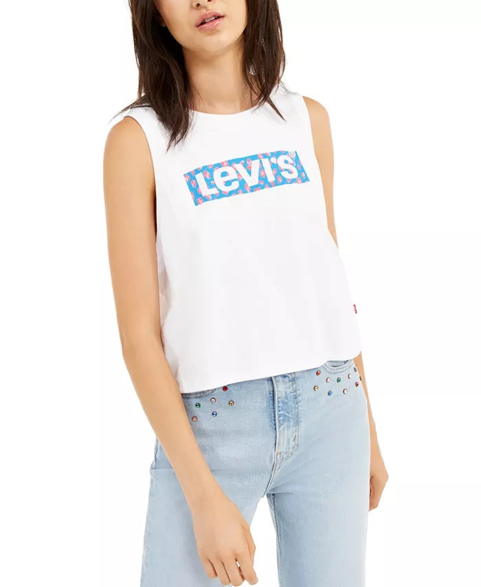 Regata curta Levi's feminina com logo, branca, tamanho pequeno
