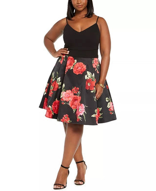 Vestido de malha floral da moda B Darlin feminino plus size 16 preto
