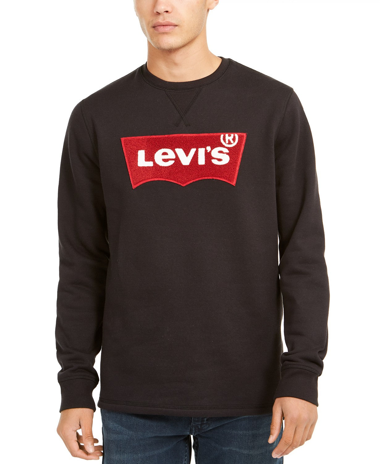 Moletom masculino Levi's com gola redonda e estampa de logotipo, preto, tamanho extragrande