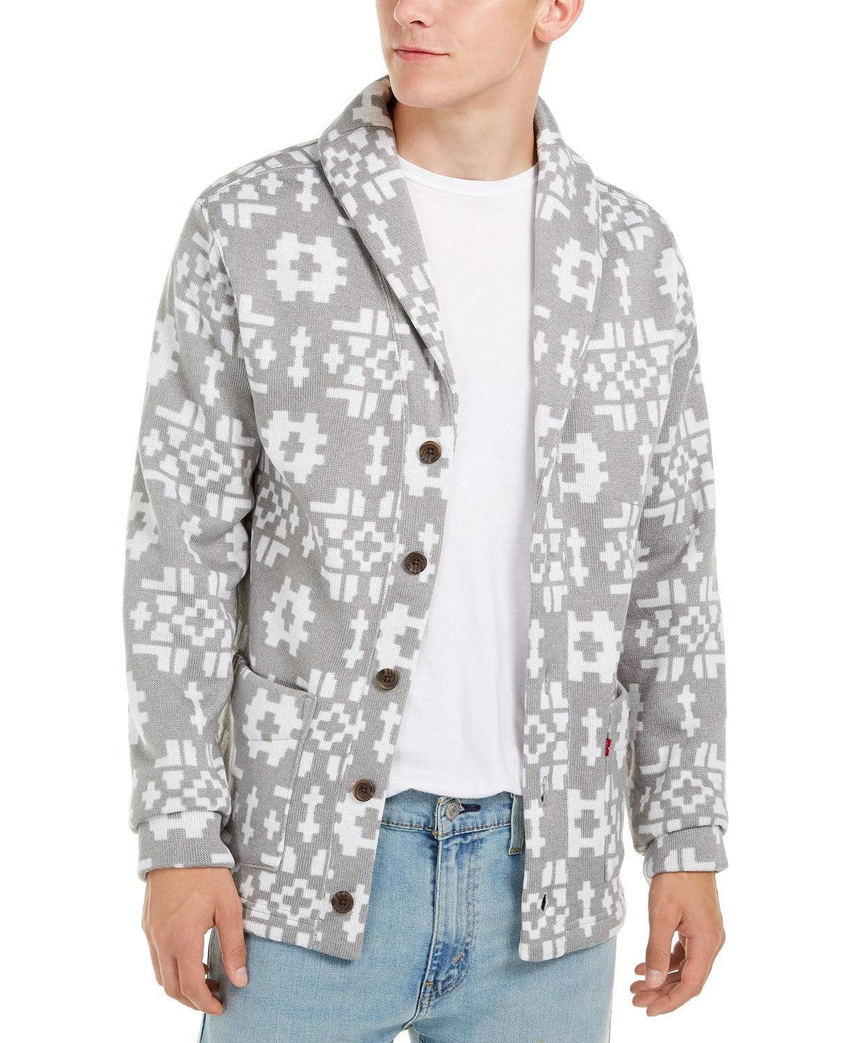 Suéter Levi's Masculino Estampado Gola Xale Branco Tamanho Grande
