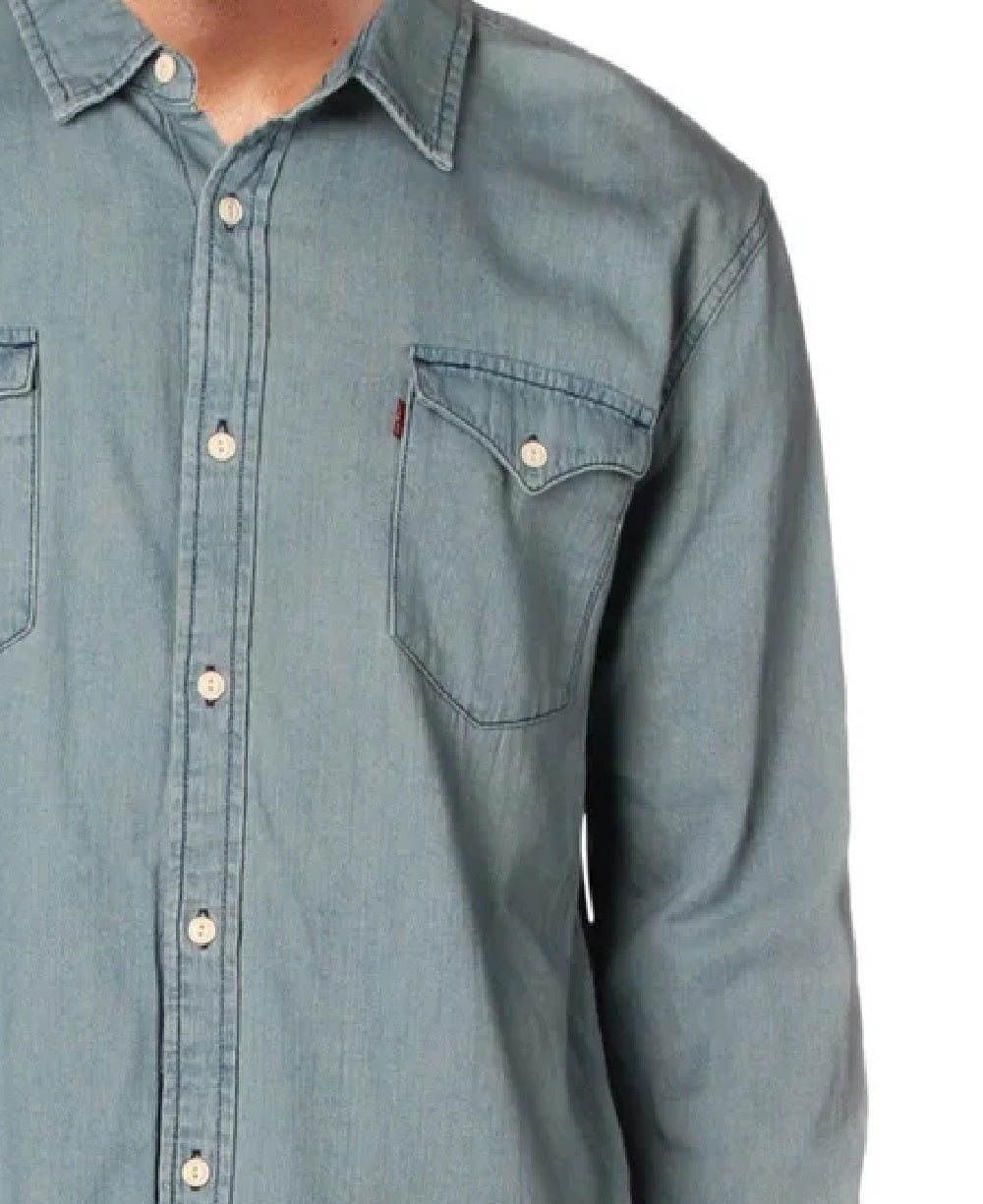 Camisa jeans Levi's Matthew New Western masculina, azul, tamanho pequeno