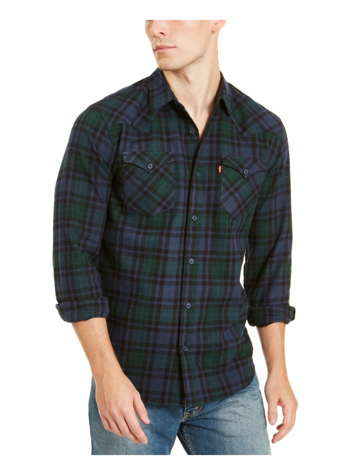 Camisa de flanela xadrez masculina Levi's azul tamanho extra grande