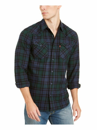 Levi's Men's Plaid Collared Work Dress Navy Size Small