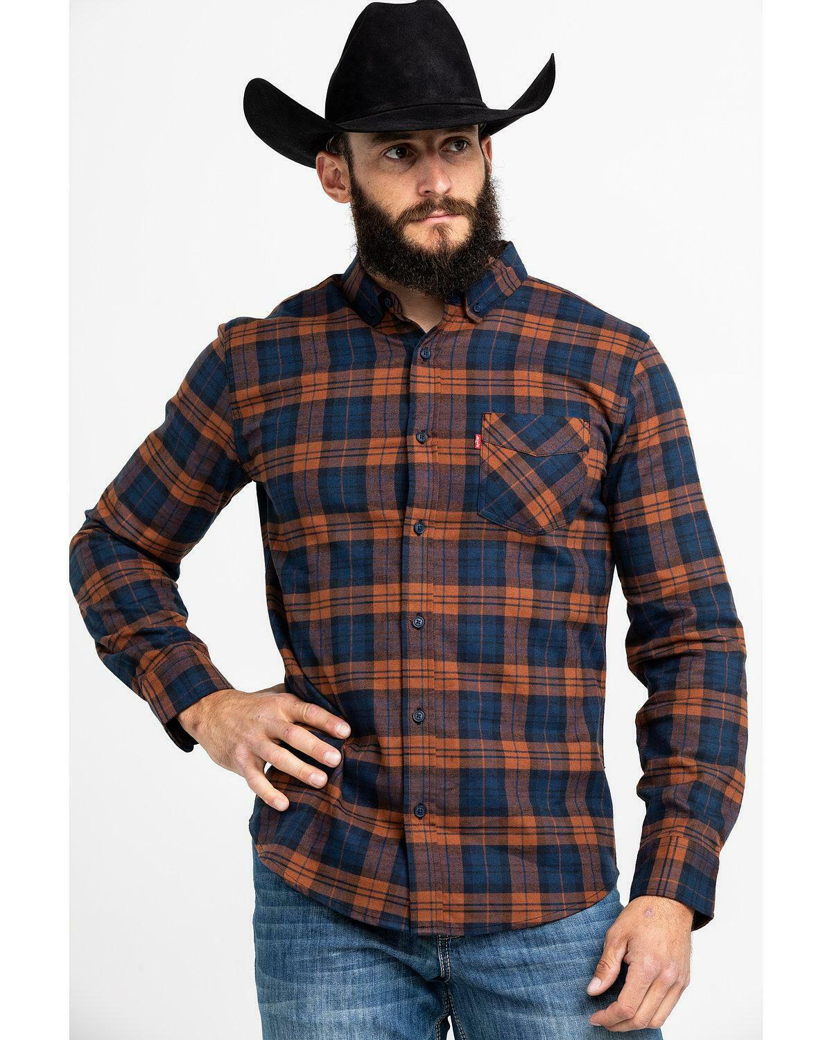 Camisa masculina Levi's Ferra Plaid com botões e manga comprida em flanela estilo western, tamanho laranja, extra grande