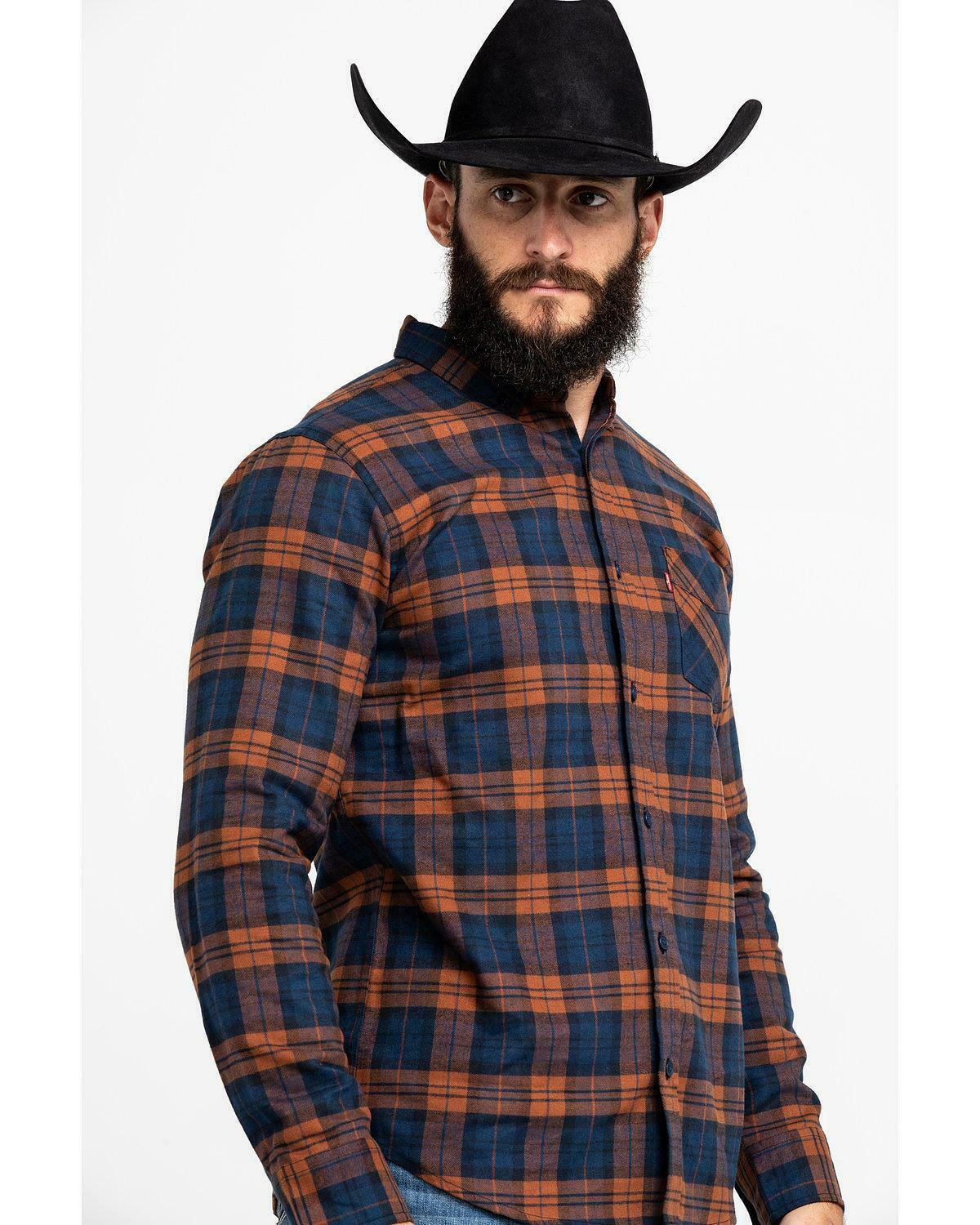 Camisa masculina Levi's Ferra Plaid com botões e manga comprida em flanela estilo western, tamanho laranja, extra grande