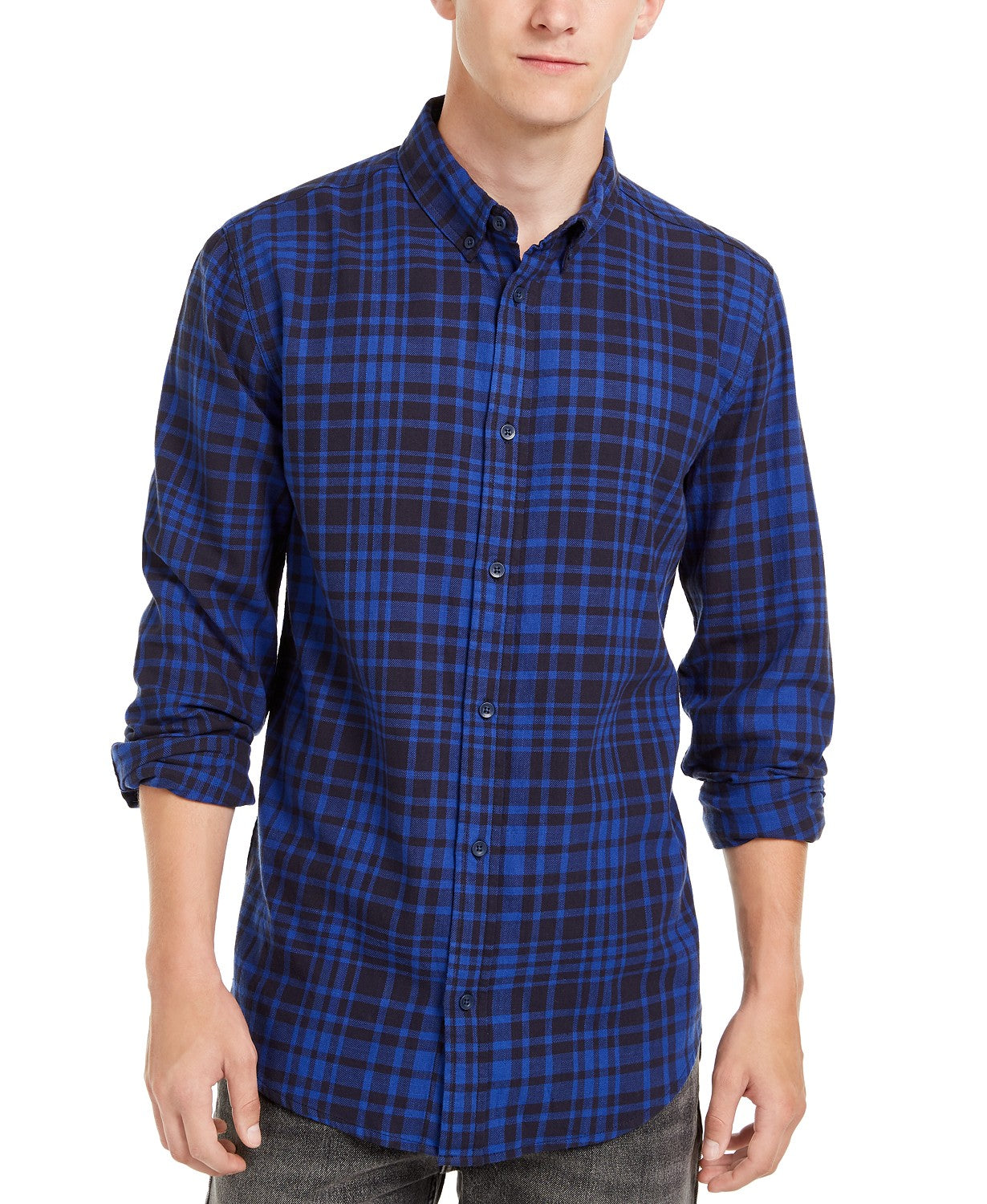 Camisa de flanela xadrez Levi' Alban masculina, azul, tamanho médio
