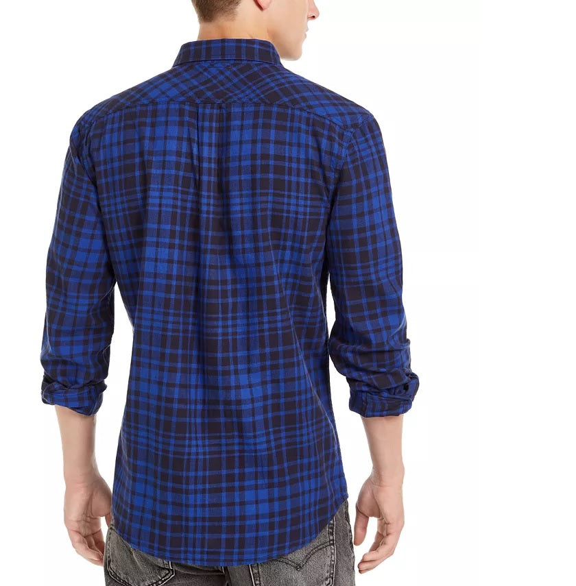 Camisa de flanela xadrez Levi' Alban masculina, azul, tamanho médio