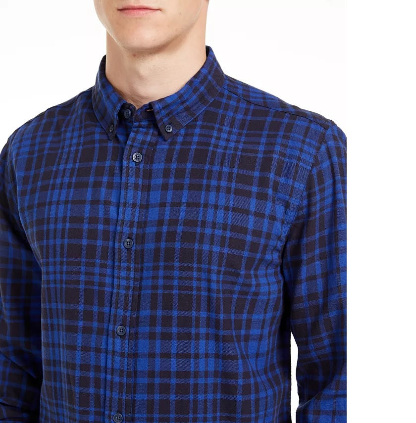 Camisa de flanela xadrez Levi' Alban masculina, azul, tamanho médio
