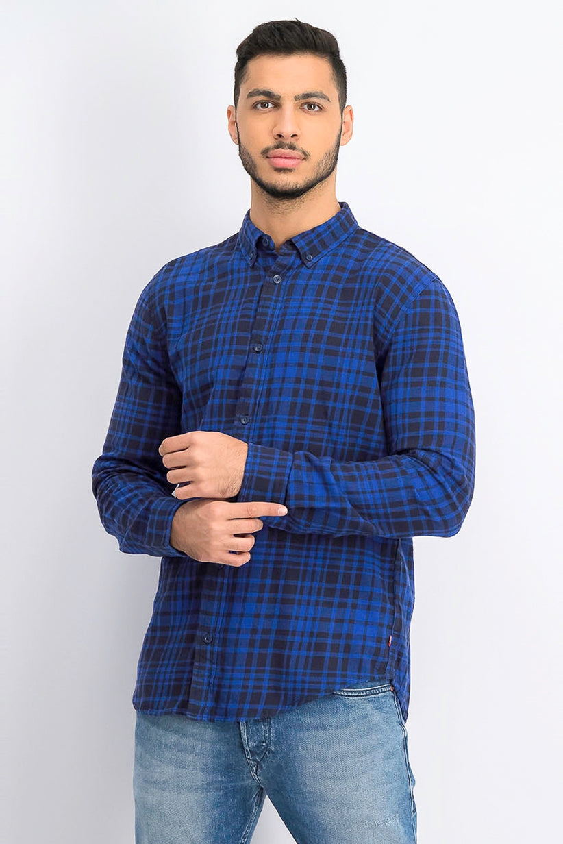 Camisa de flanela xadrez Alban masculina Levi's, azul, tamanho pequeno