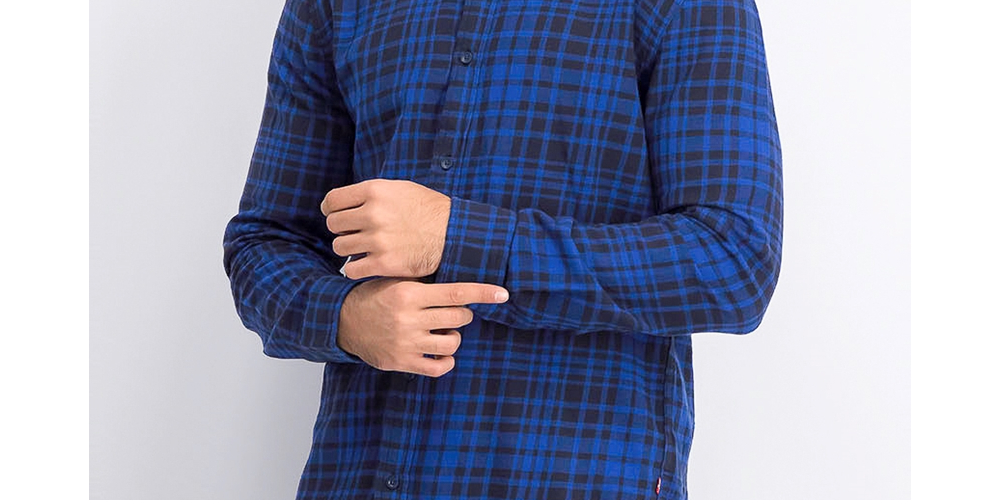 Camisa de flanela xadrez Alban masculina Levi's, azul, tamanho pequeno