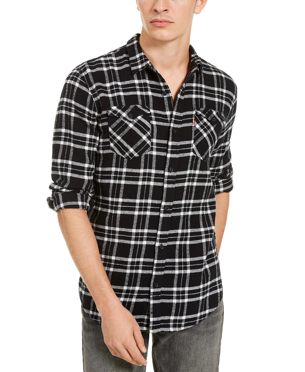 Camisa de flanela xadrez Levi's Stoney Regular Fit Masculina Cinza Tamanho Grande