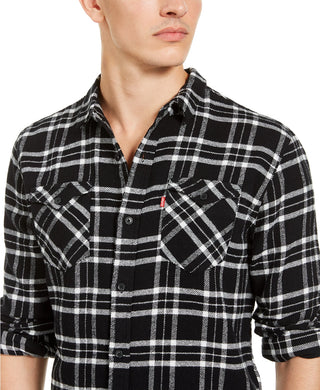 Levi's Men's Stoney Regular Fit Plaid Flannel Shirt Grey Size Large